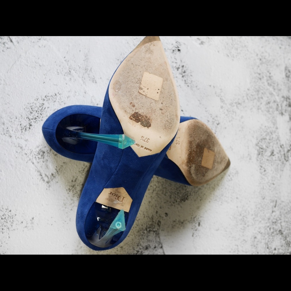 Christian Dior Graded Heel Pumps in Blue Suede Calfskin 37.5